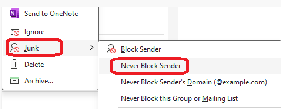 Never Block Sender