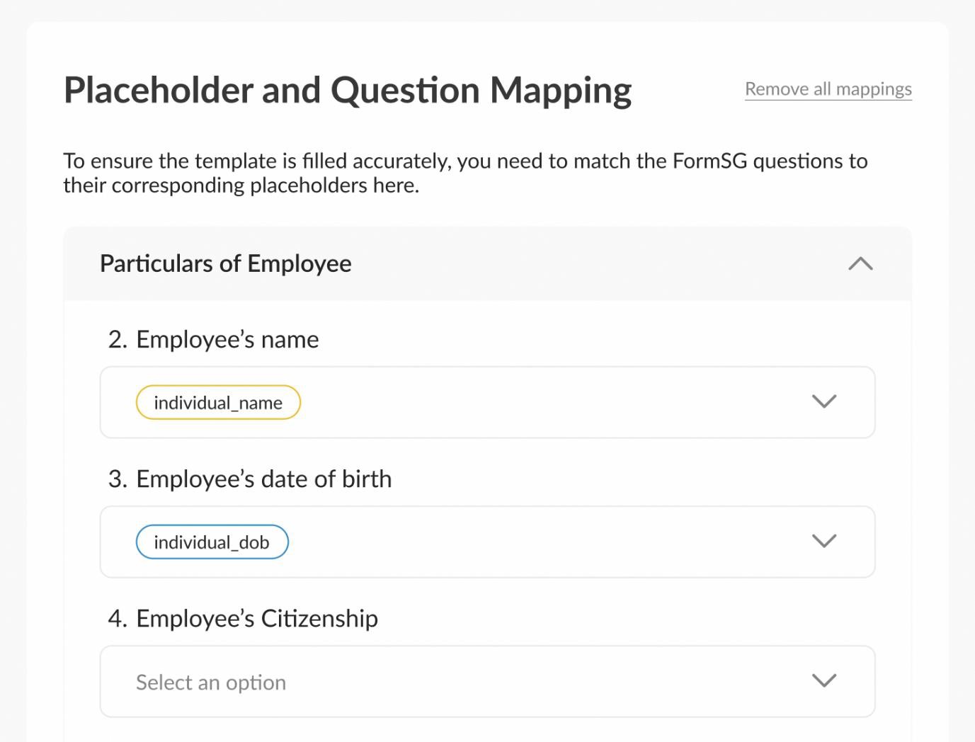 Placeholder and Question Mapping