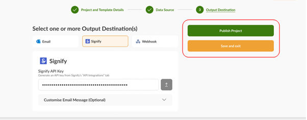 save and exit or publish project