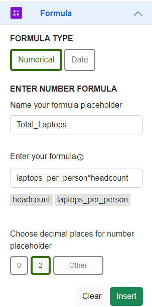 Formula Placeholder Example