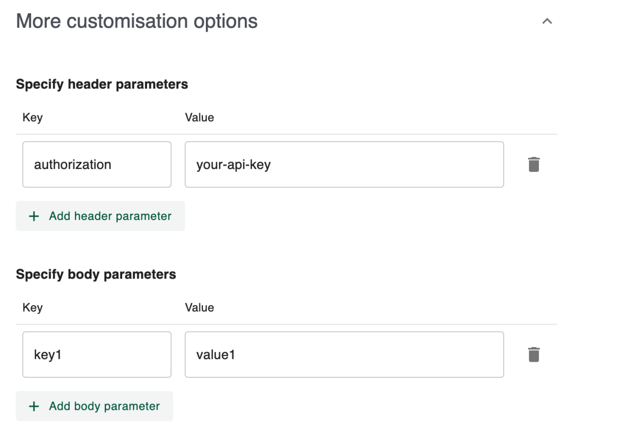 Customise webhook request